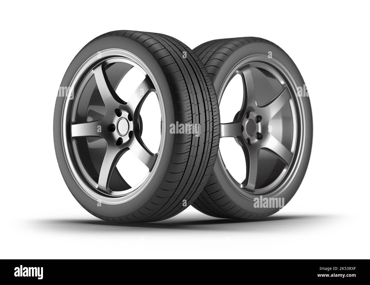 car tires and wheels isolated on a white background. 3d rendering Stock