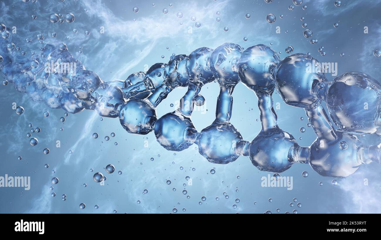 Science background with DNA molecules from water on blue. 3D rendering