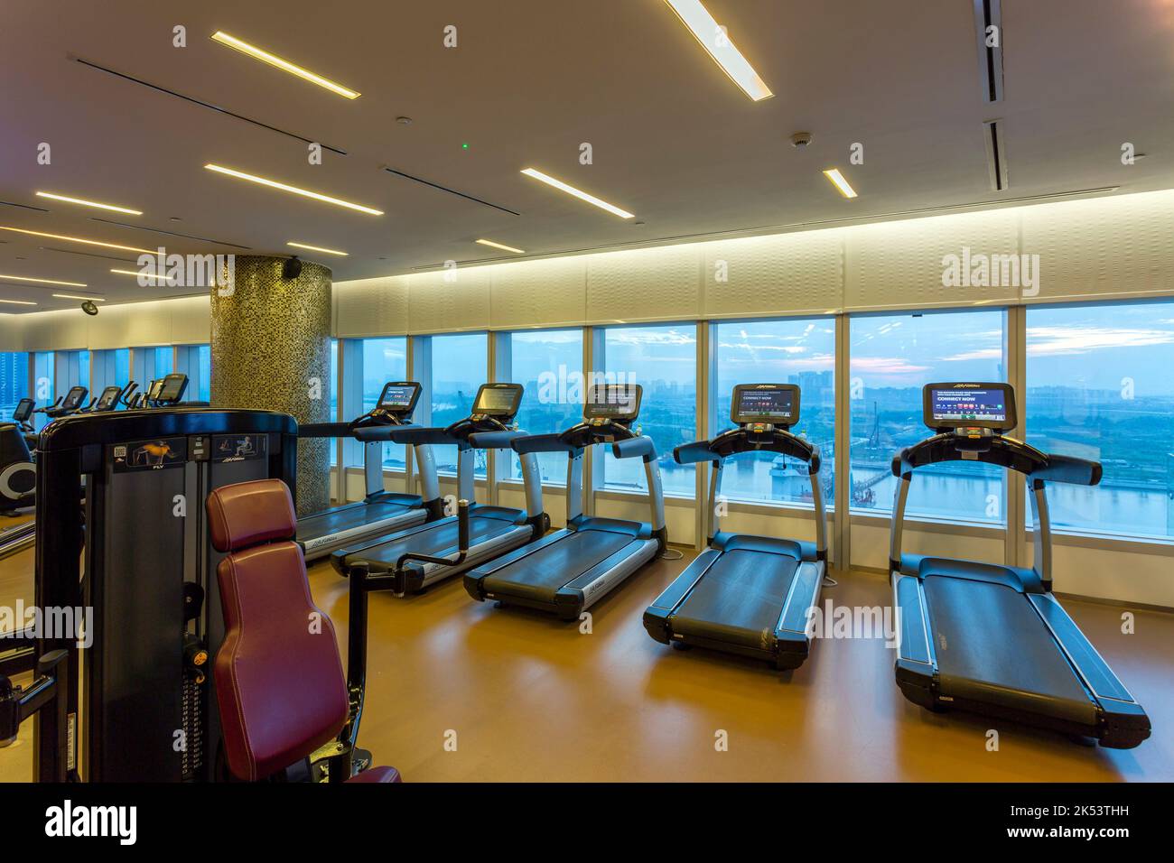 Hanoi, Vietnam - January 22, 2018: Interior view of the fitness center and gym exercise equipment at Le Meridien in Hanoi, Vietnam. Stock Photo