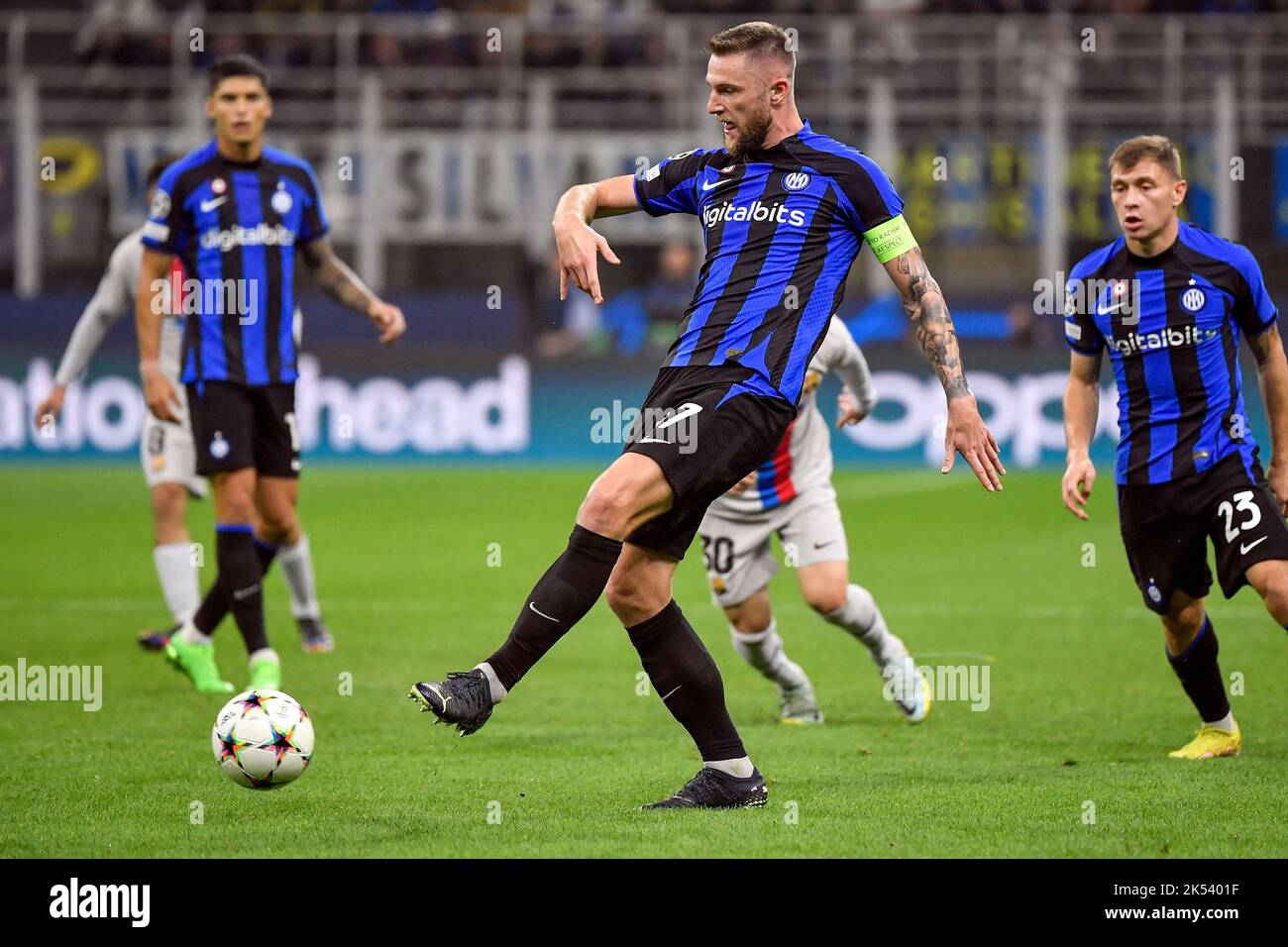 Milan Skriniar of Fc Internazionale in action during the Champions League Group C football match between FC Internazionale and FCB Barcelona at San Si Stock Photo