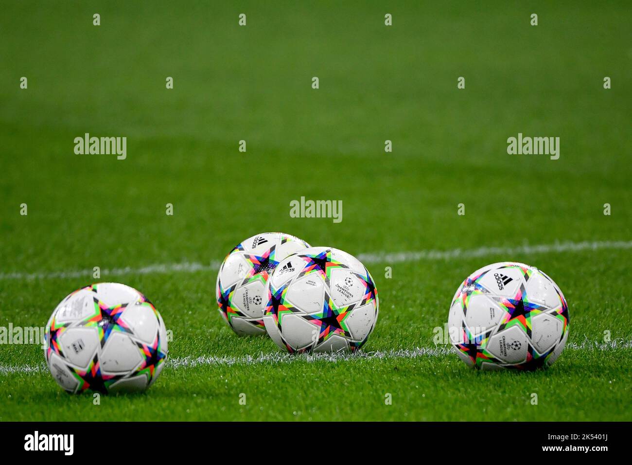 Some Pro Void Adidas balls are seen on the pitch  during the Champions League Group C football match between FC Internazionale and FCB Barcelona at Sa Stock Photo