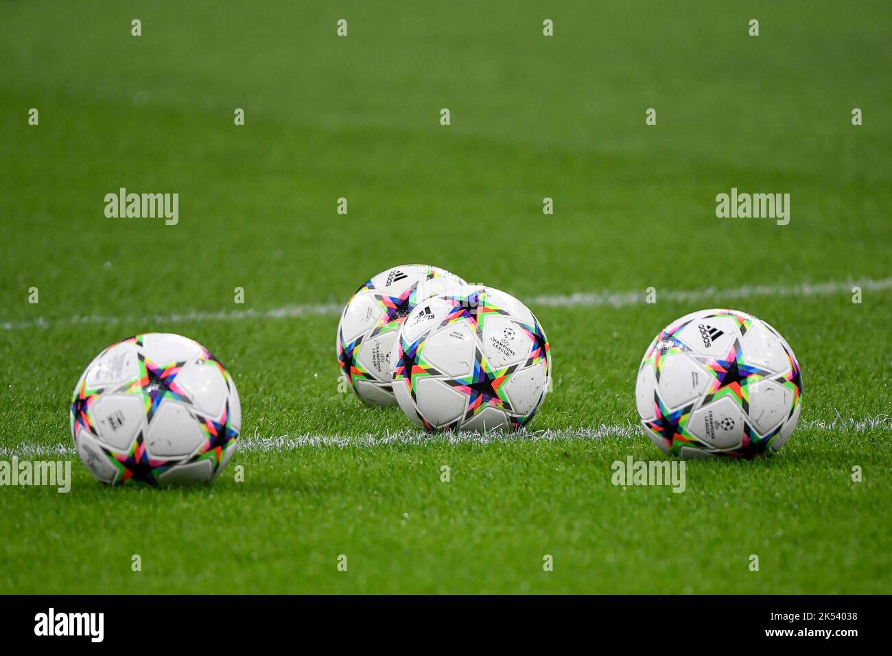 Some Pro Void Adidas balls are seen on the pitch  during the Champions League Group C football match between FC Internazionale and FCB Barcelona at Sa Stock Photo