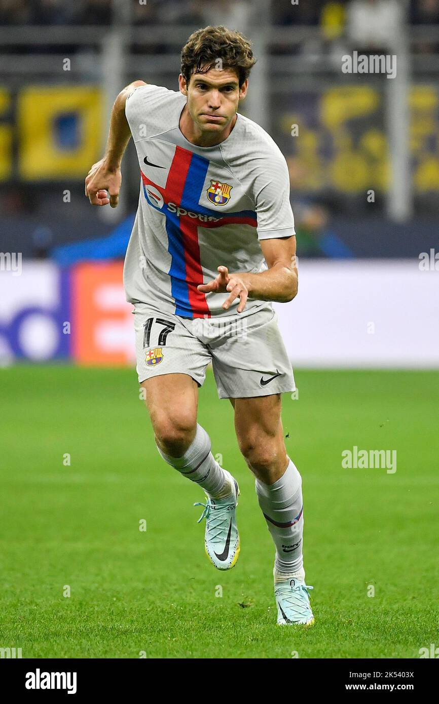 Marcos Alonso of Barcelona in action during the Champions League Group C football match between FC Internazionale and FCB Barcelona at San Siro stadiu Stock Photo