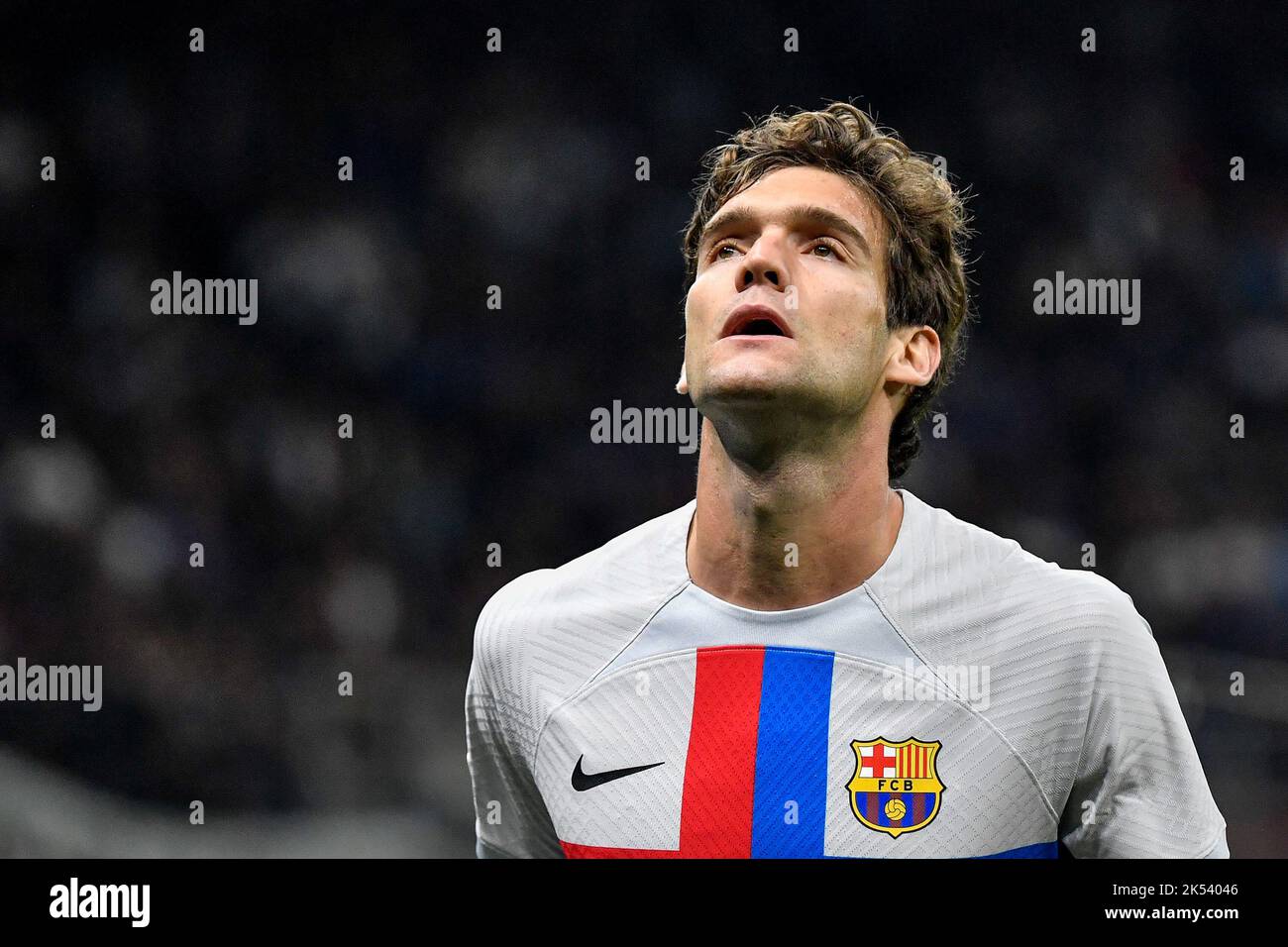 Marcos Alonso of Barcelona during the Champions League Group C football match between FC Internazionale and FCB Barcelona at San Siro stadium in Milan Stock Photo