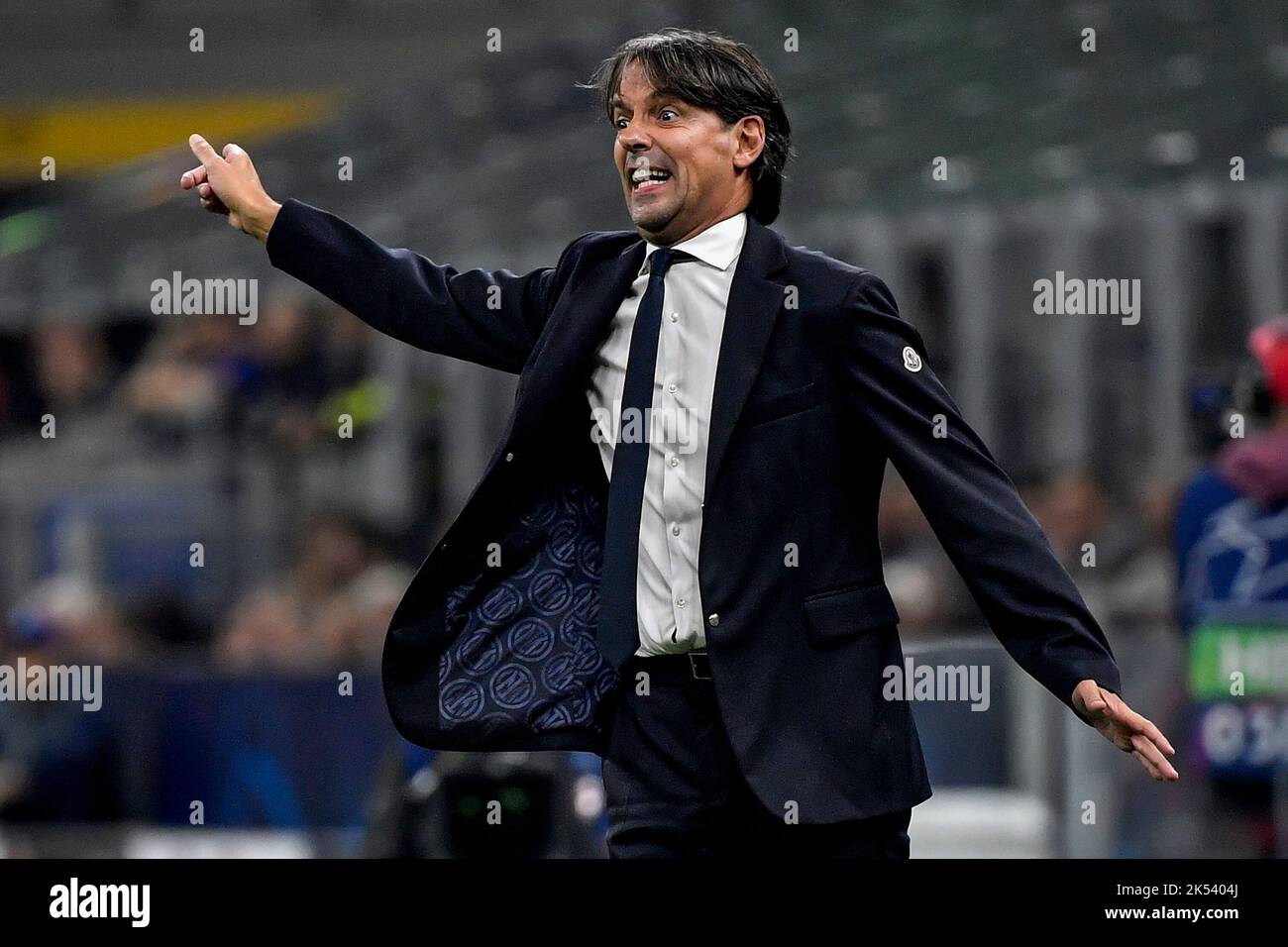 Simone Inzaghi head coach of FC Internazionale reacts  during the Champions League Group C football match between FC Internazionale and FCB Barcelona Stock Photo