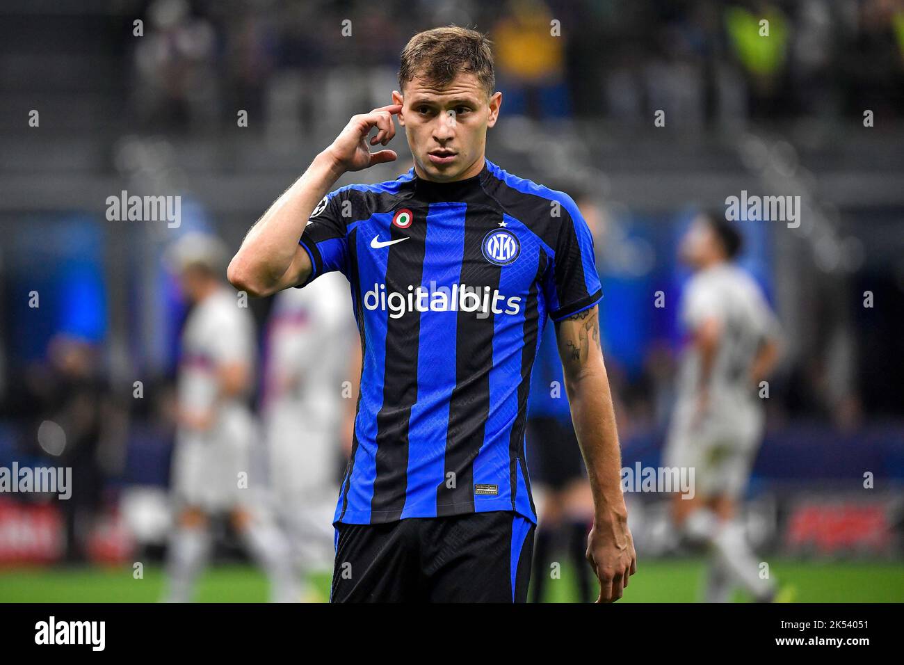 Nicolo Barella of Fc Internazionale reacts during the Champions League Group C football match between FC Internazionale and FCB Barcelona at San Siro Stock Photo