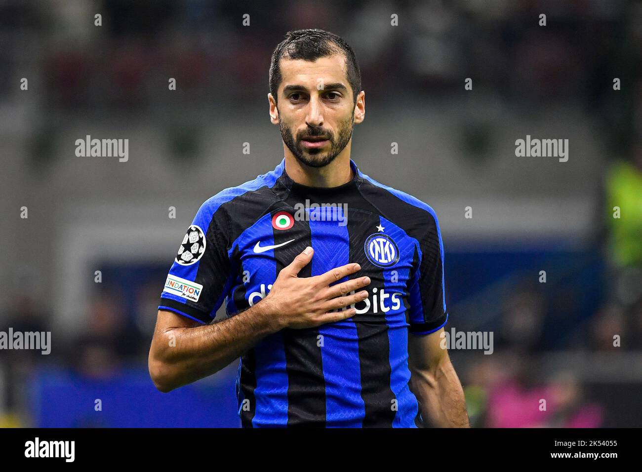 Henrix Mkhitaryan of Fc Internazionale reacts during the Champions League Group C football match between FC Internazionale and FCB Barcelona at San Si Stock Photo
