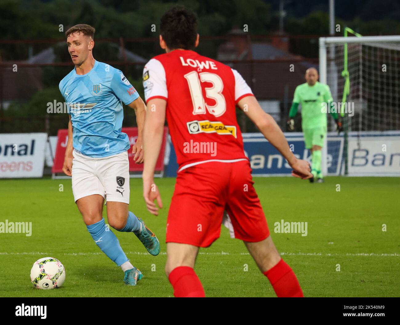 Ballymena Showgrounds, Ballymena, County Antrim, Northern Ireland, UK. 23 Aug 2022. Danske Bank Premiership – Ballymena United 1 Cliftonville 2. Ballymena United player Jack Henderson (14) in action during the Danske Bank Irish League game. Stock Photo