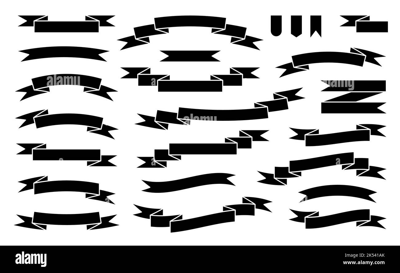 Decorative ribbon glyph modern. Simple tape black symbol isolated. Silhouette pictogram old