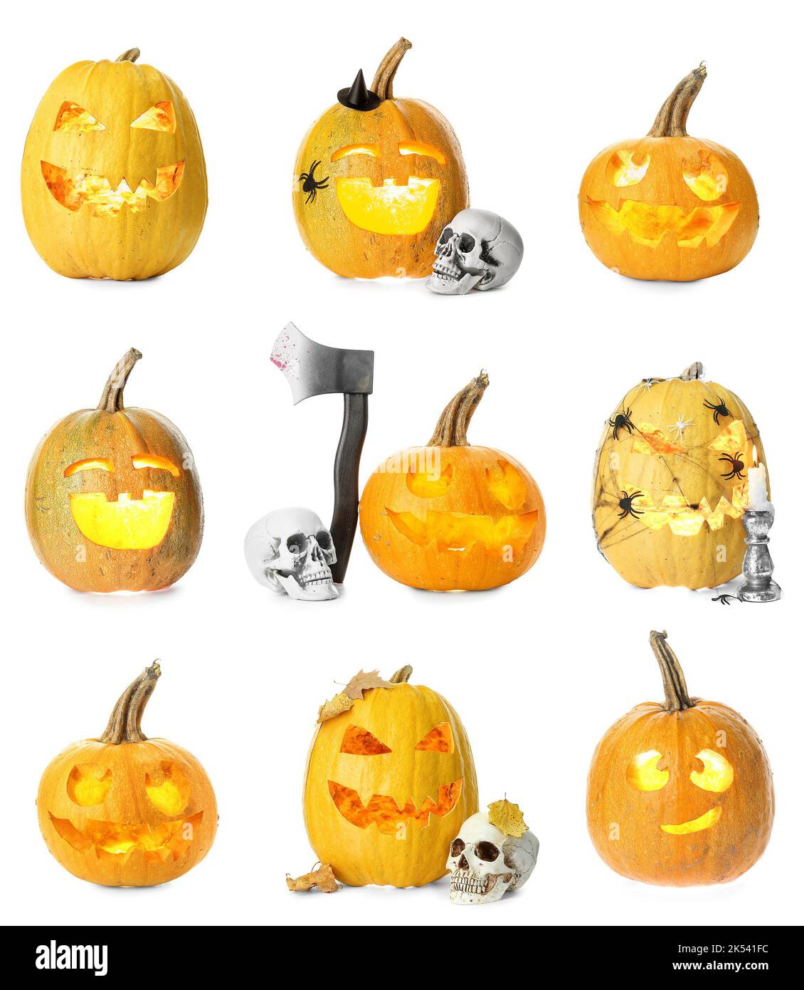 Set of creepy Halloween pumpkins isolated on white Stock Photo - Alamy