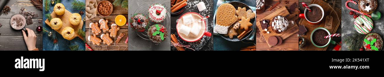 Collection of traditional Christmas desserts on table, top view Stock Photo