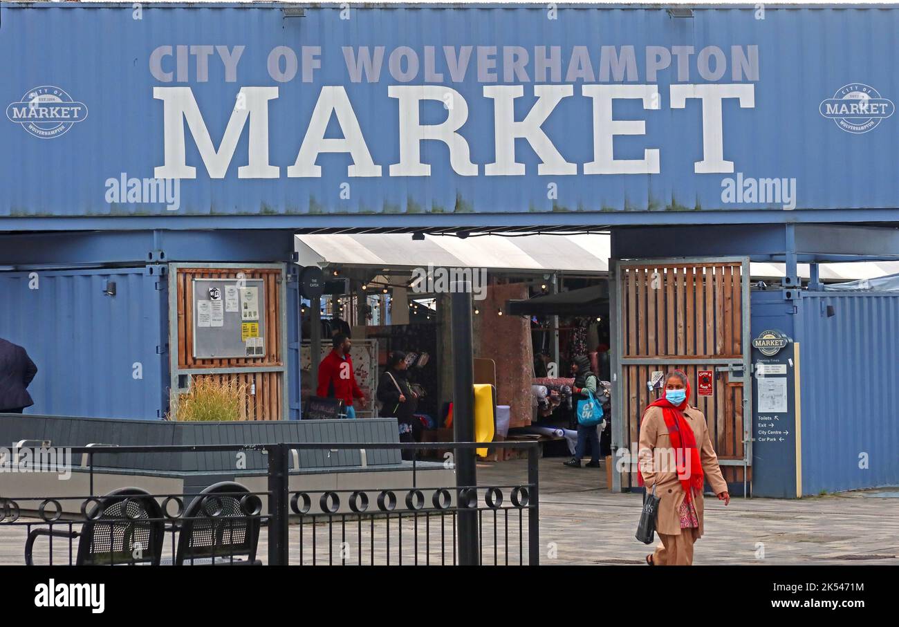 Entrance gates to the City of Wolverhampton Market, Cleveland St, Wolverhampton, West Midlands, England, UK, WV1 3HH Stock Photo