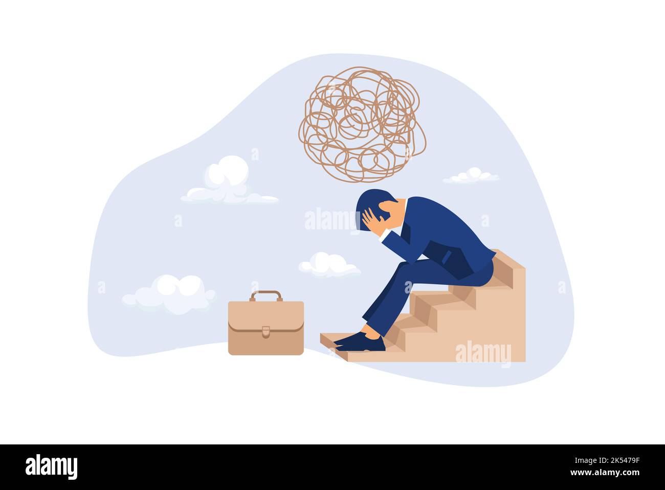 Stress at work, exhausted from overworked and too many problems or frustrated and paranoia office worker concept, hopelessness frustrated businessman Stock Vector