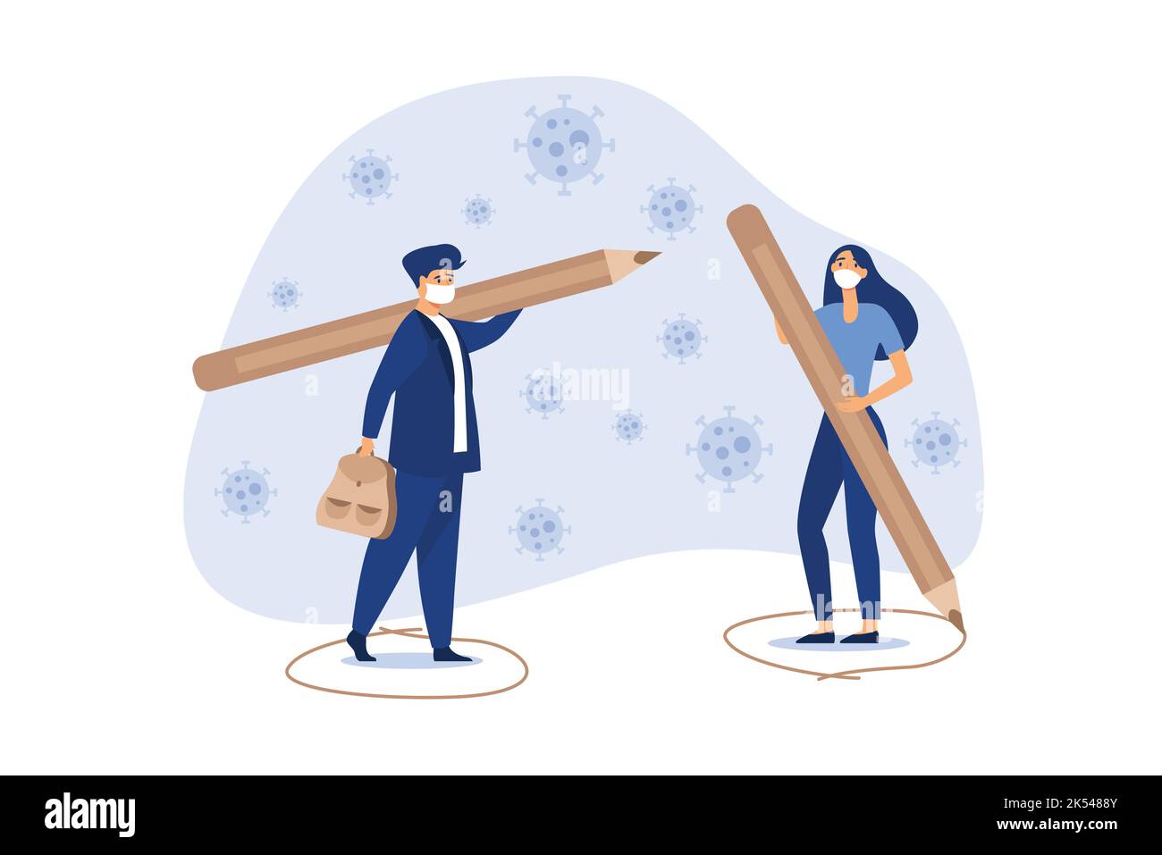 Social distancing, keep distance in public society people to protect from COVID-19 coronavirus outbreak spreading concept, businessman, woman keep dis Stock Vector