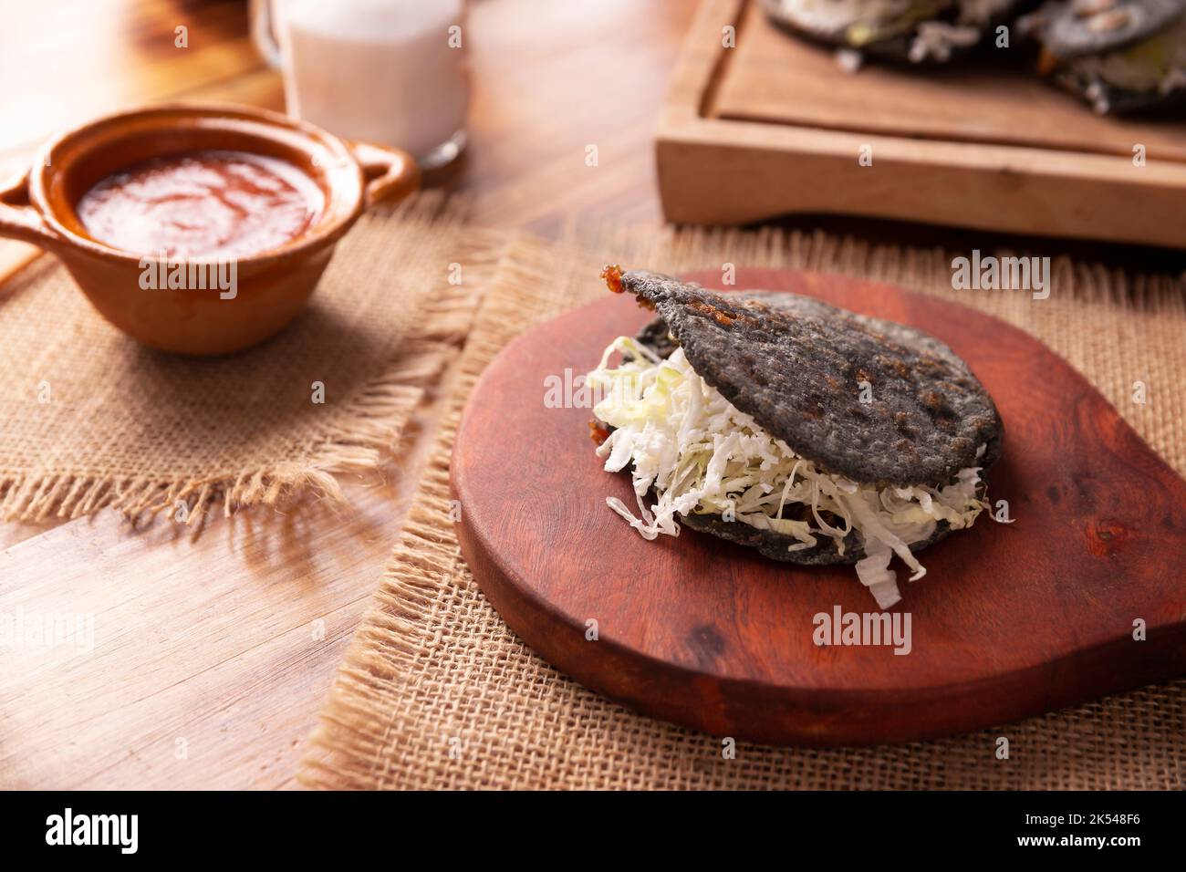 Gordita de Chicharron. Blue Cornmeal dough stuffed with chicharron