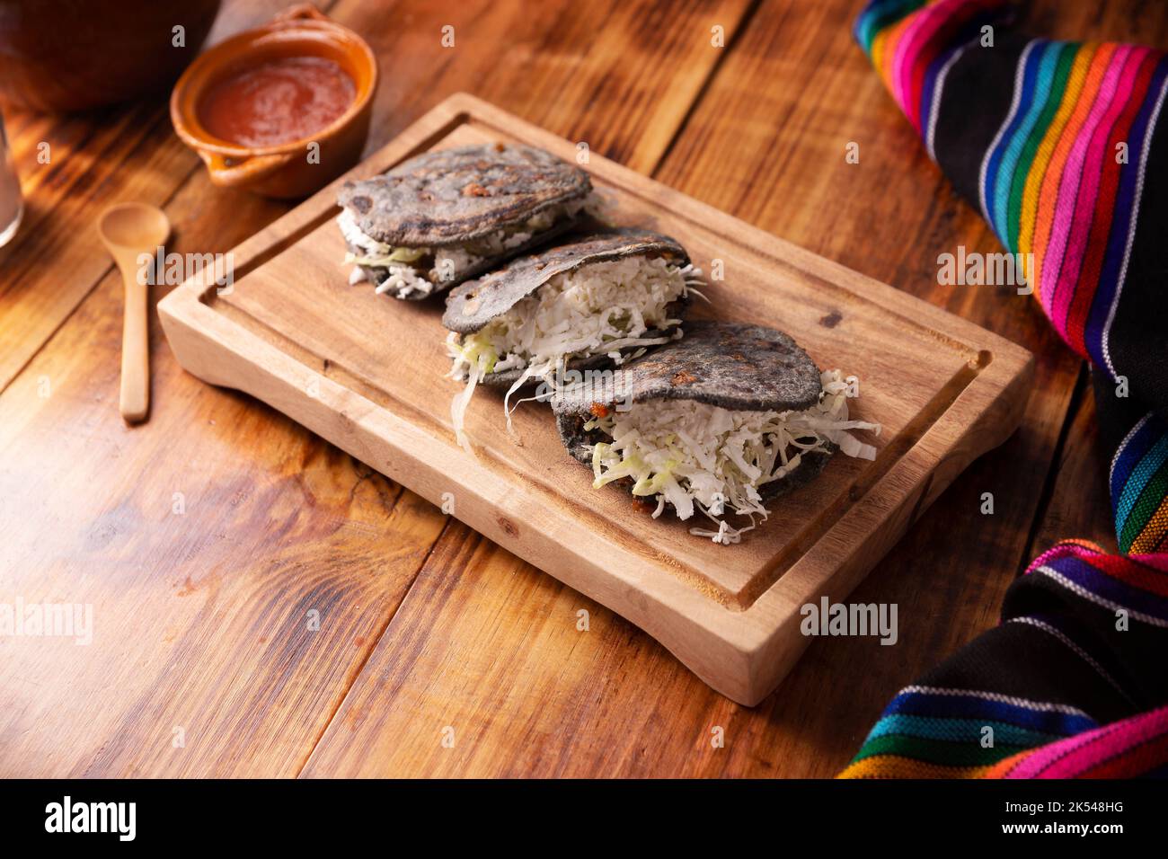 Gordita de Chicharron. Blue Cornmeal dough stuffed with chicharron