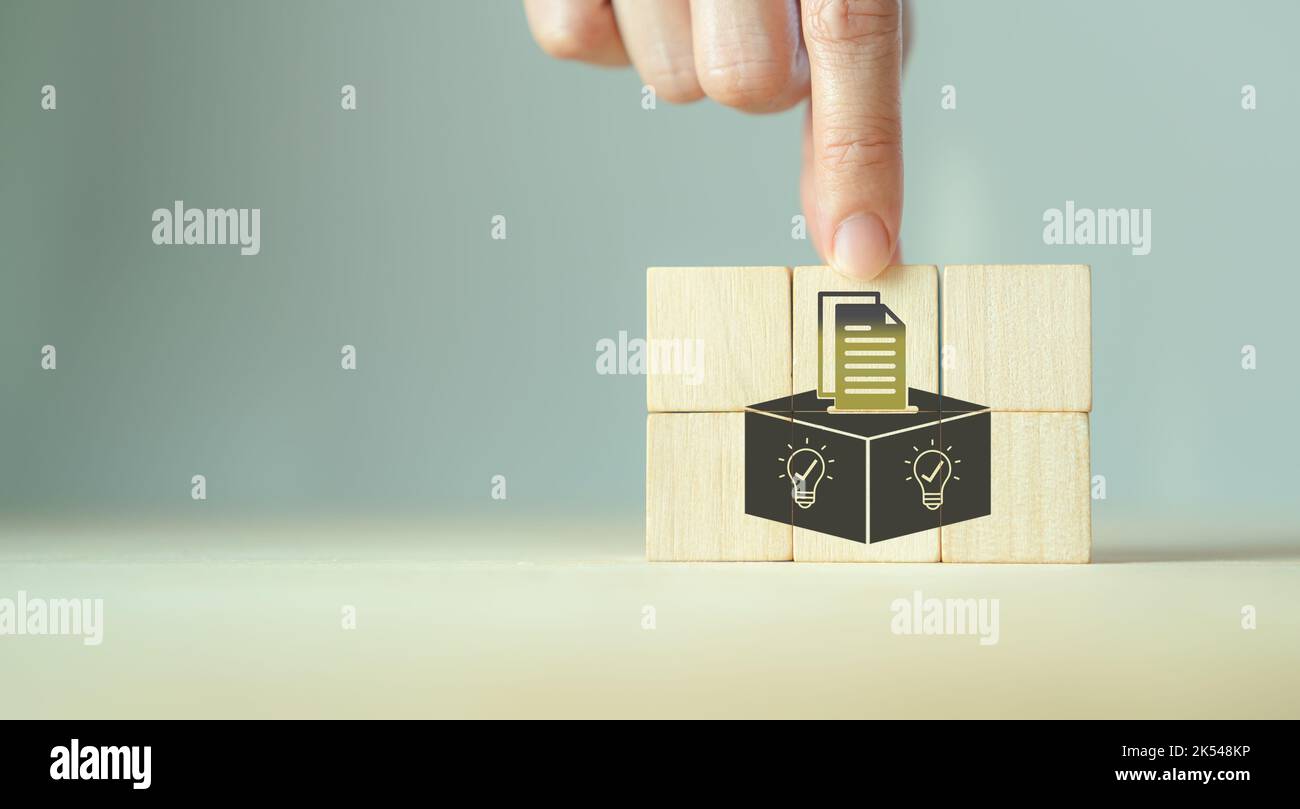 Suggestion and feedback concept. New idea, solution. Wooden cubes with