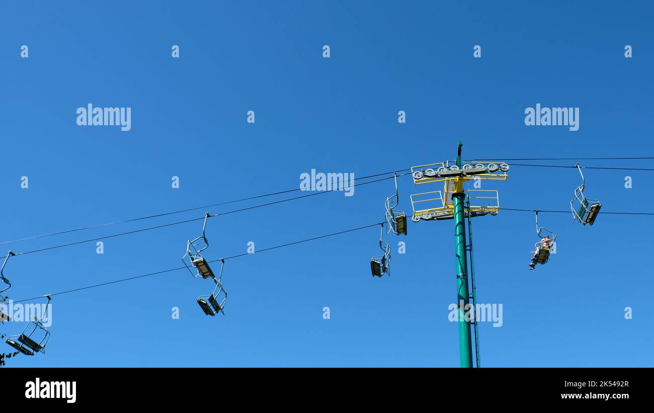 The Alameda County Fair Sky Ride gondolas in Pleasanton, California, USA; the second Skytrac amusement park chairlift in California. Stock Photo