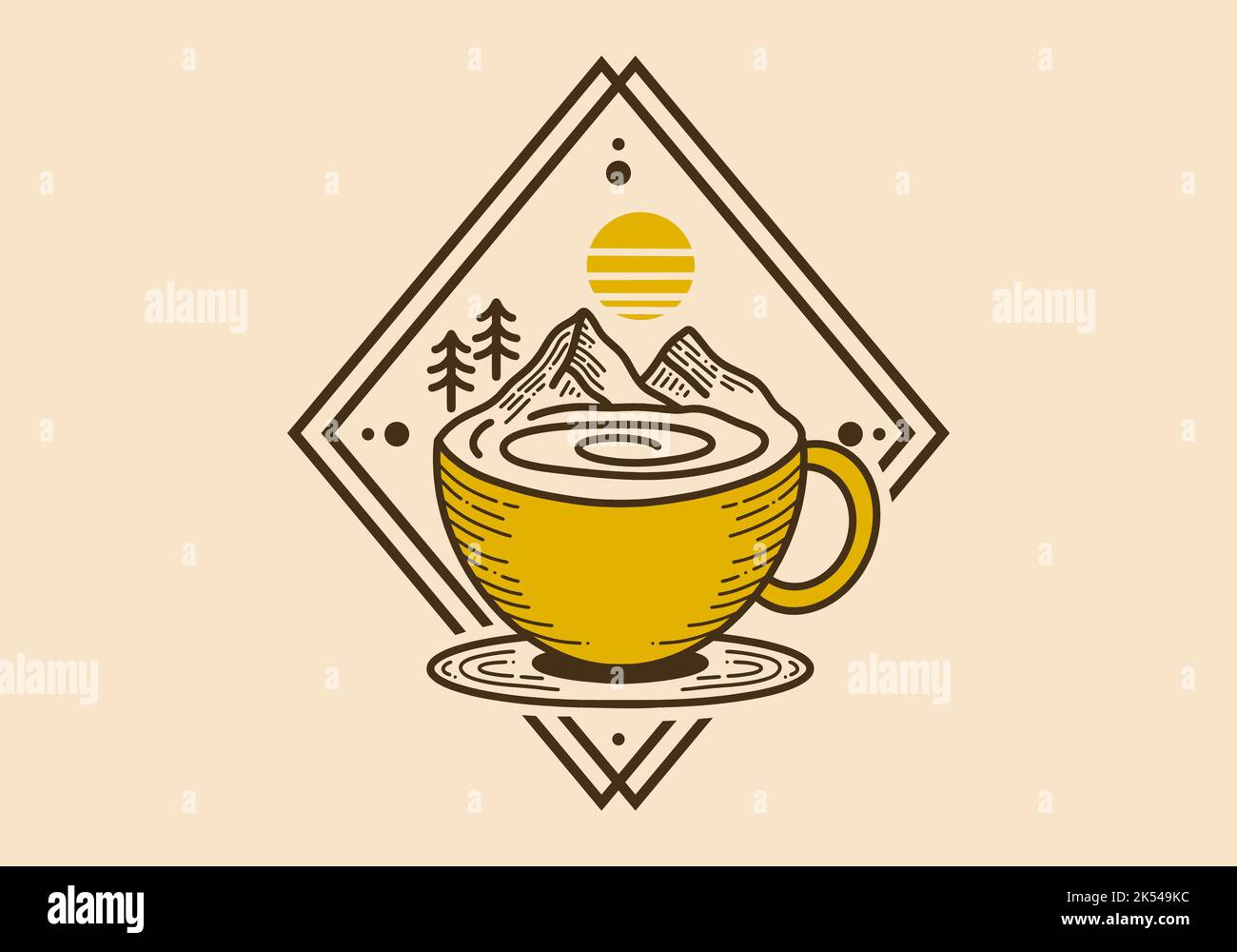 Retro style coffee cup and mountain illustration design Stock Vector