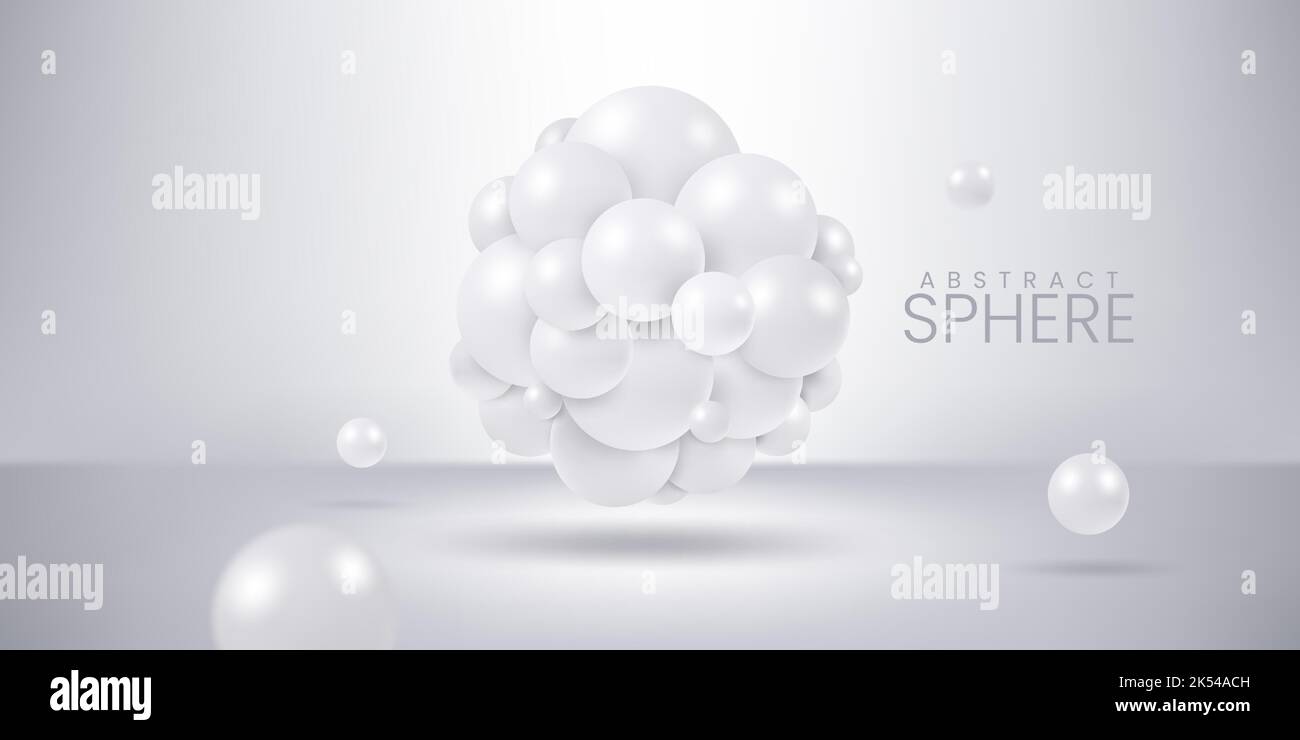 Abstract realistic 3d spheres composition in white background Stock Vector