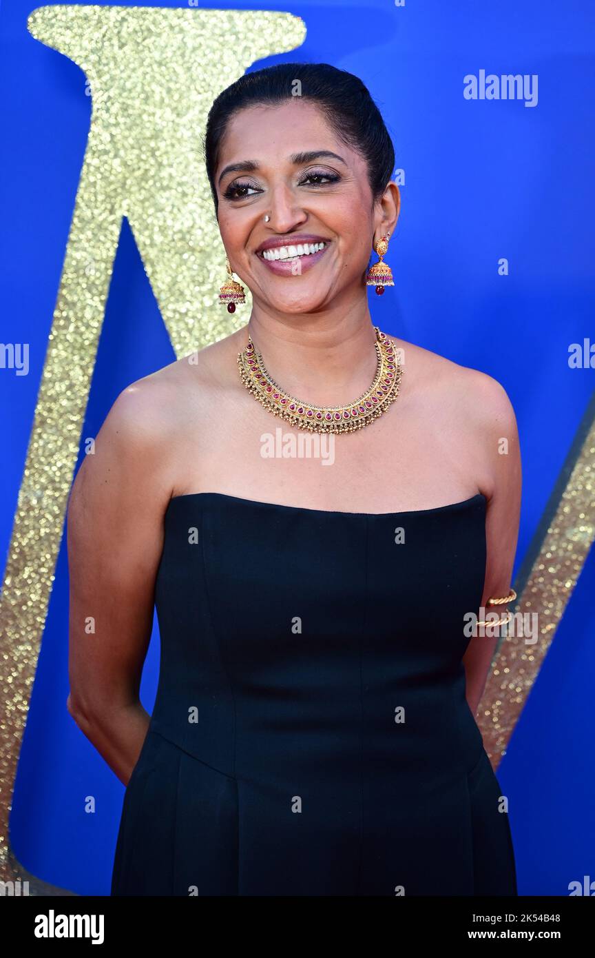 London, UK , 05/10/2022, Sindhu Vee Arrive at the Cast and filmmakers attend the BFI London Film Festival press conference for Roald Dahl’s Matilda The Musical, released by Sony Pictures in cinemas across the UK & Ireland on November 25th -  5th October 2022, London, UK. Stock Photo