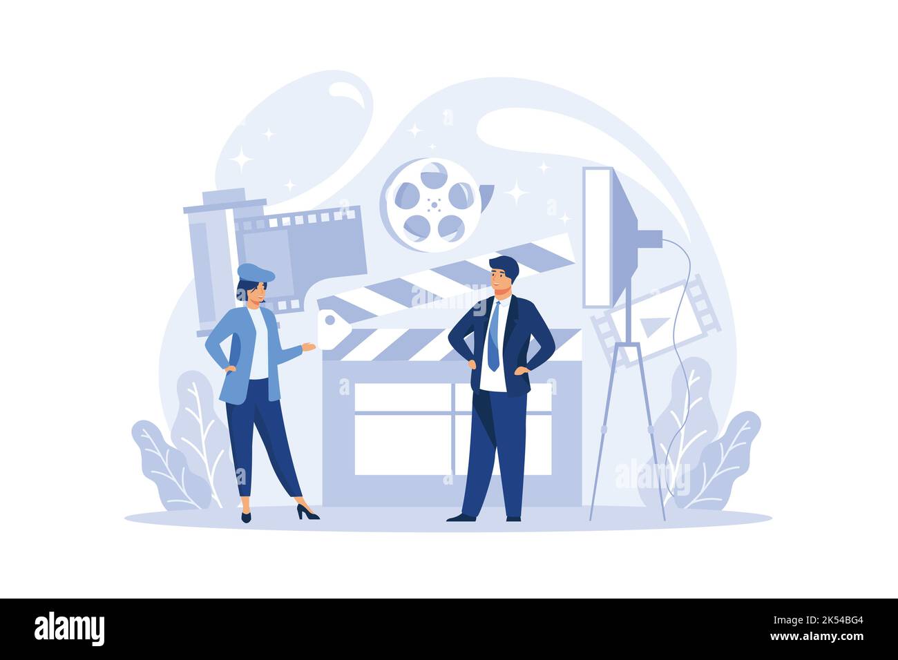 Producer concept illustration. Film and tv production. Idea of creative people and profession. Studio equipment. Isolated vector illustration Stock Vector