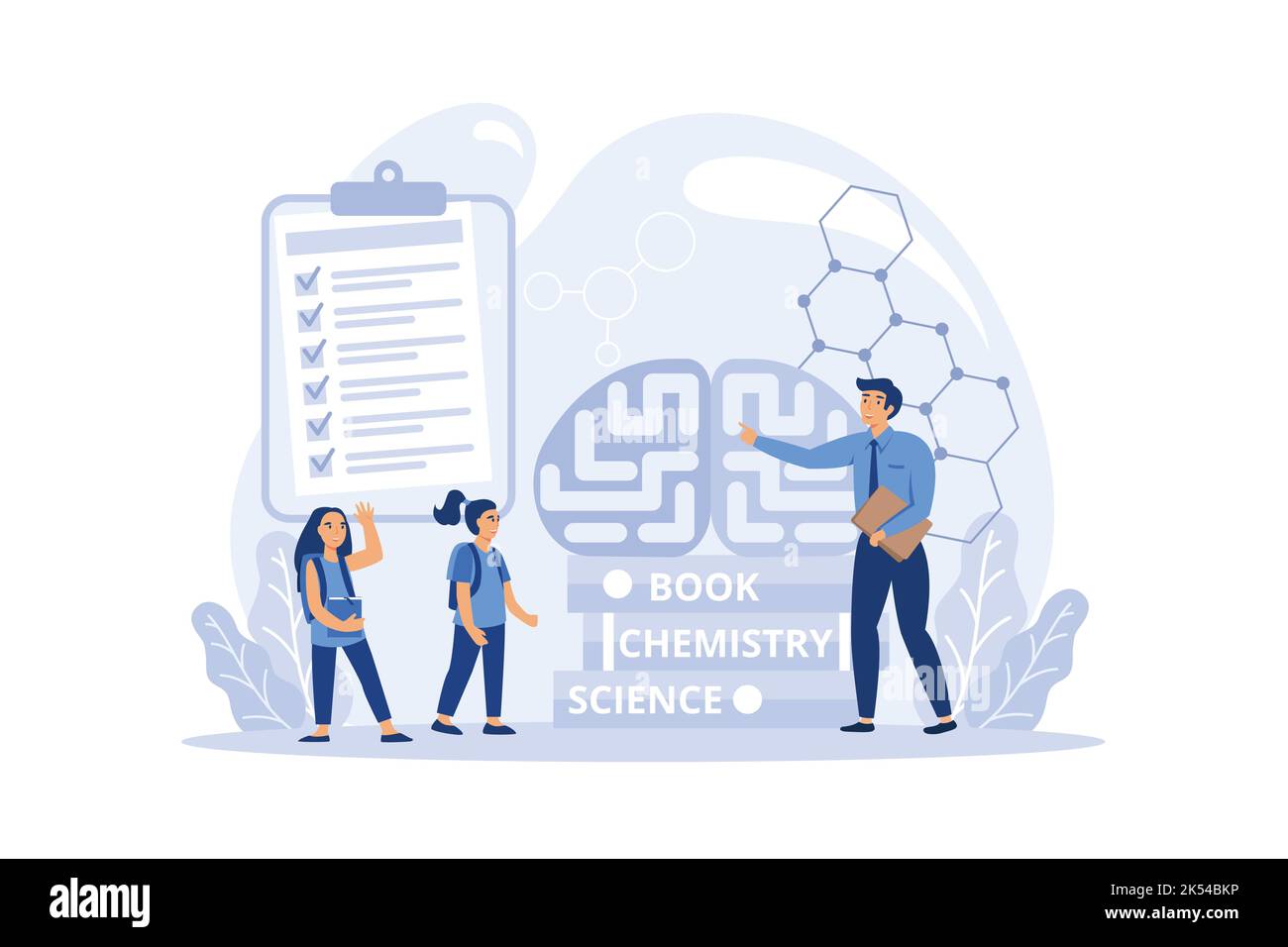 Psychology class The student studies social natural sciences of school education illustration Stock Vector
