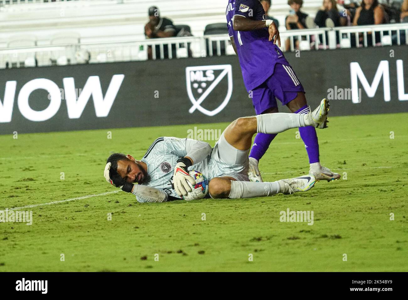 Fort Lauderdale, Florida, USA, October 5, 2022, nter Miami Goalkeeper Drake Callender #27 makes a save during the second half at Drive Pink Stadium.  (Photo Credit:  Marty Jean-Louis) Stock Photo