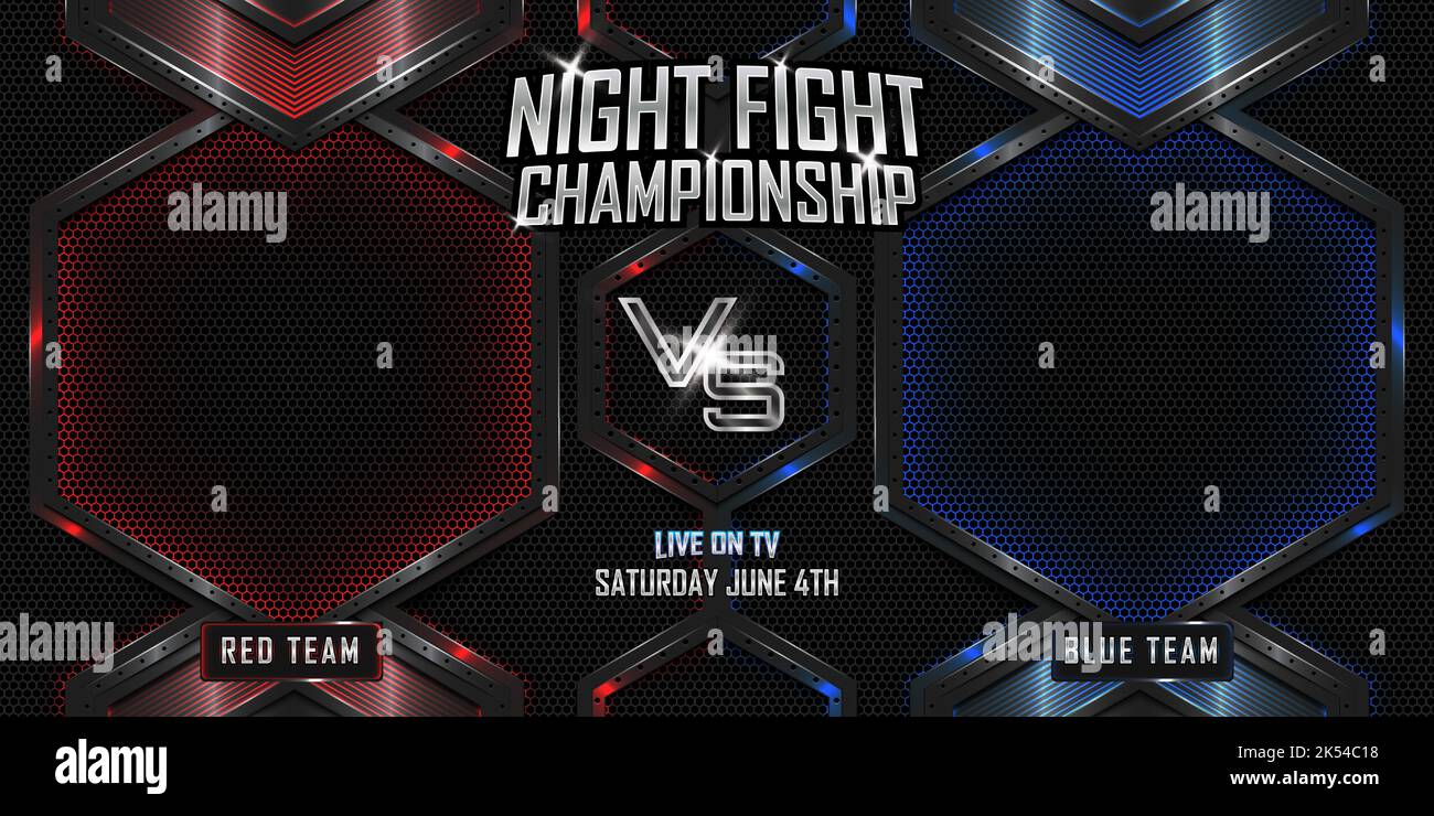 Versus championship battle fighting realistic 3d banner with modern metallic logo Stock Vector