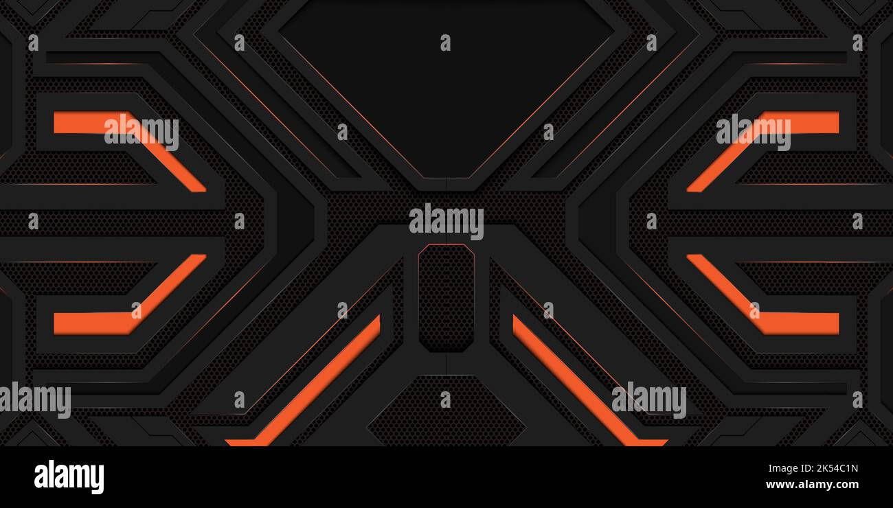 Modern dark gaming background with orange neon light panel Stock Vector