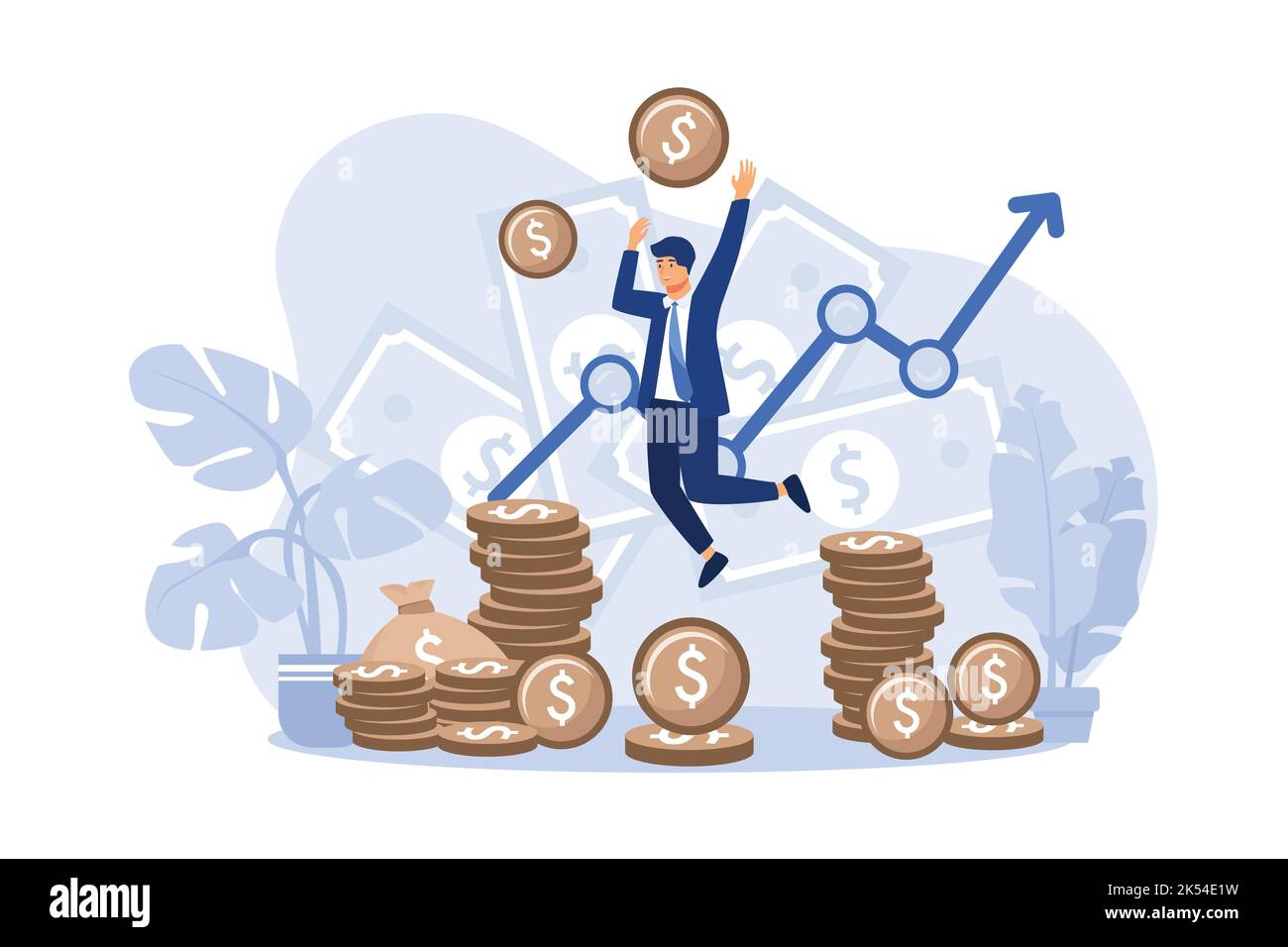 Happy rich banker celebrating growth. Broker enjoying success in