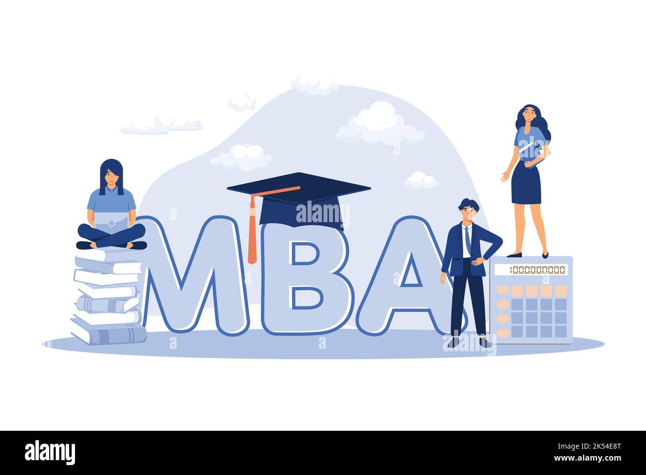 Graduate students studying business administration and management, getting master degree. Flat vector illustration for education, knowledge, MBA schoo Stock Vector