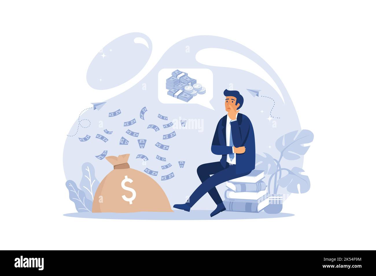 financial problems, economic crisis, business bankruptcy, presses office worker with a headache, unpaid loan debt. flat design modern illustration Stock Vector