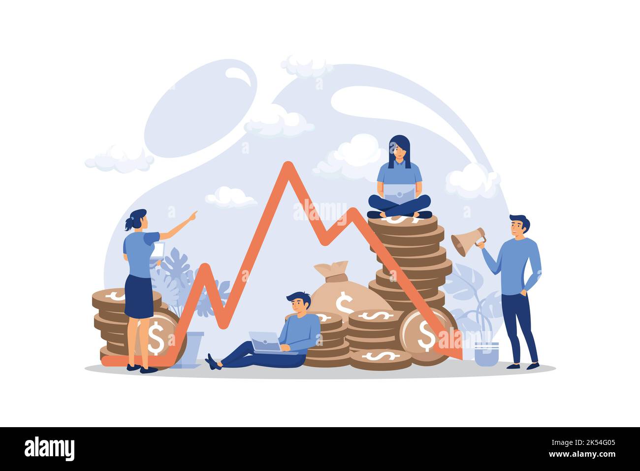 economic downturn, profit and loss, business and finance, crisis. flat ...