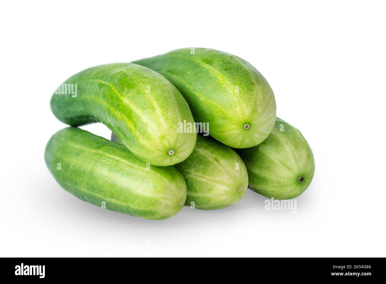 Several cucumbers lie on top of each other with shadows isolated Stock Photo