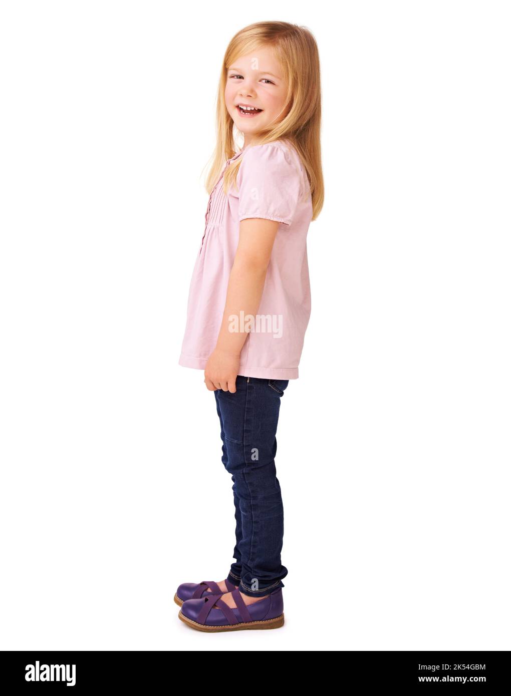 Comfortable being herself. Cute little girl standing confidently against a white background. Stock Photo
