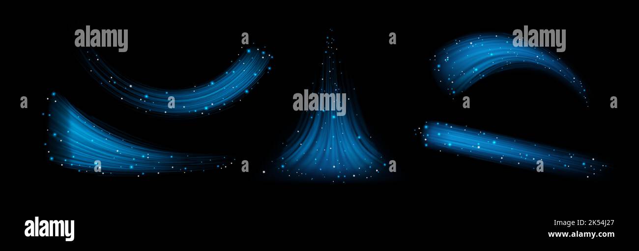 Blue wind waves effect. Abstract light motion trails with sparkles ...