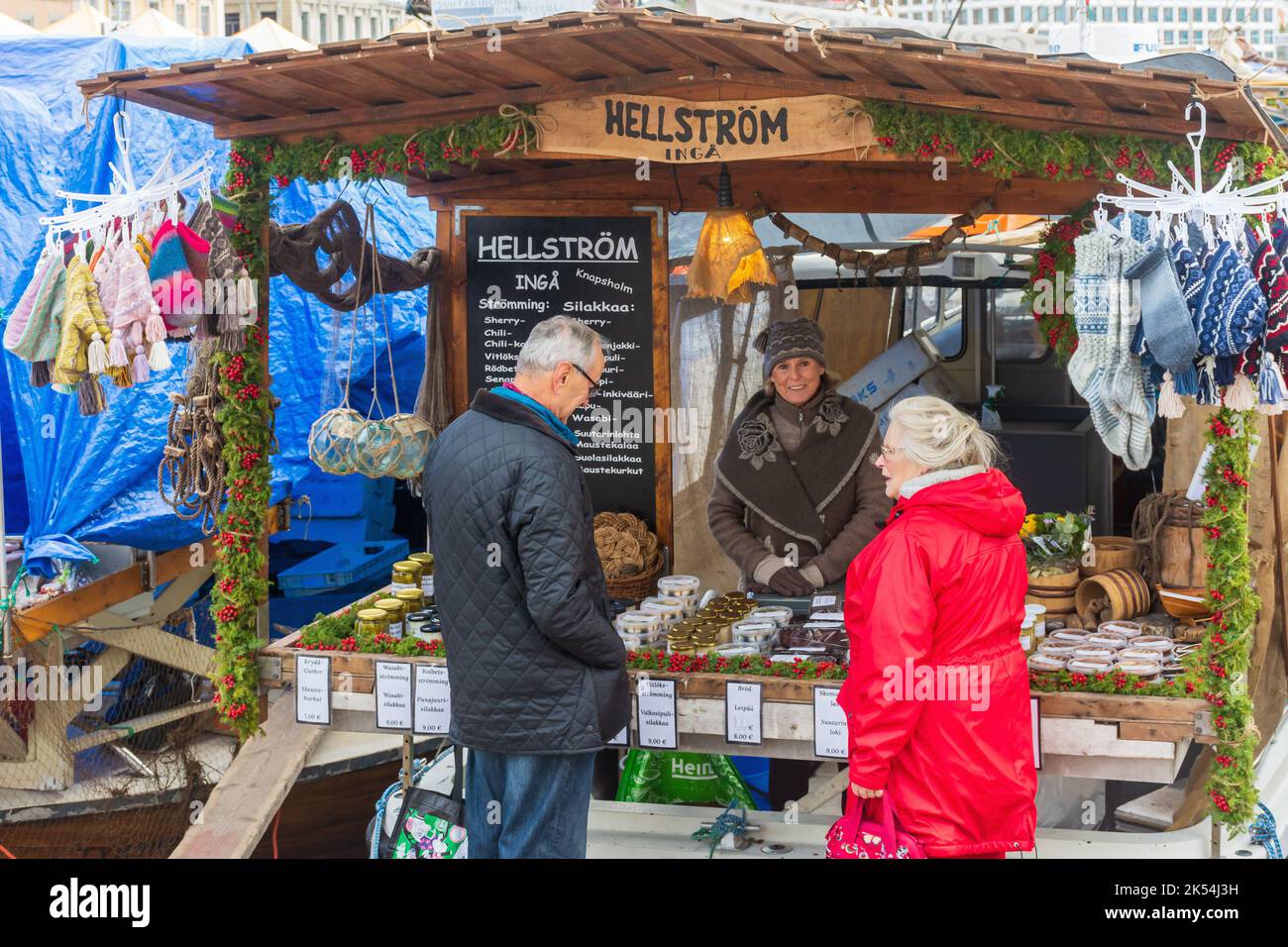 Traditional Helsinki Baltic Herring Market (Silakkamarkkinat) at Market square in Helsinki Finland Stock Photo