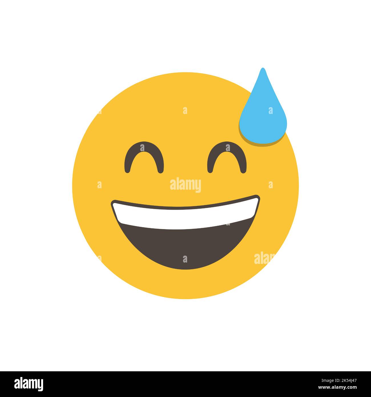 Phew emoji, grinning face with sweat, relief emoji. funny yellow emoticon. smiling emoticon