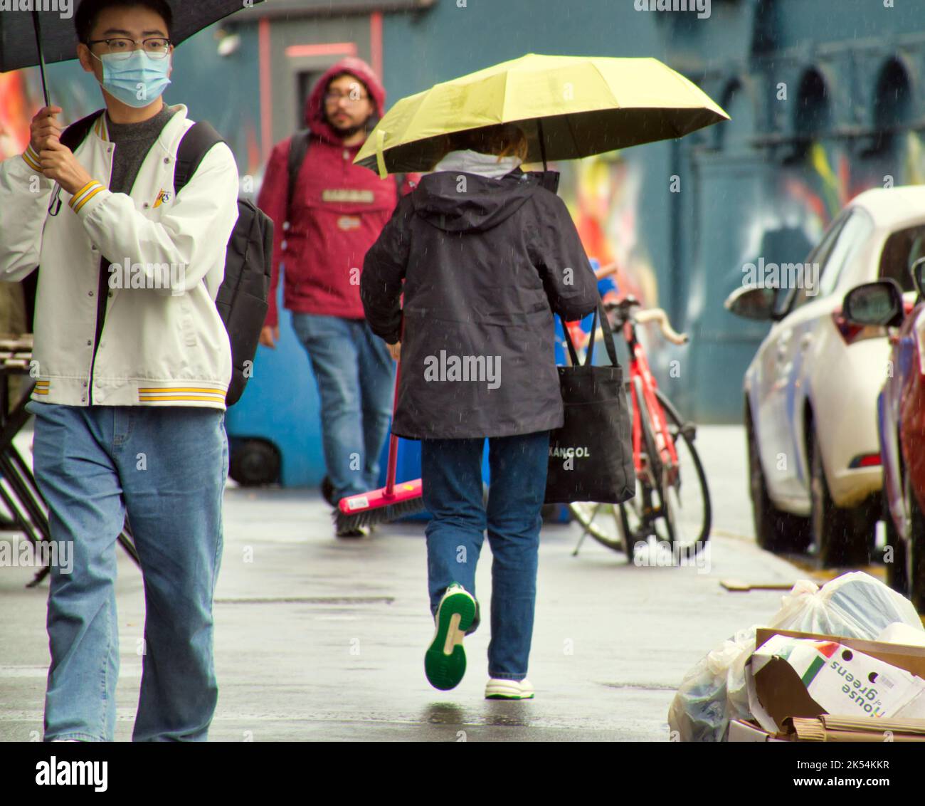 raining wet weather on Buchannan street sees umbrellas Stock Photo