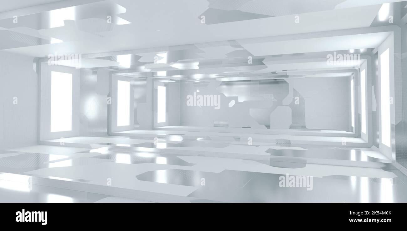 empty white room studio with metal elements 3d render illustration ...