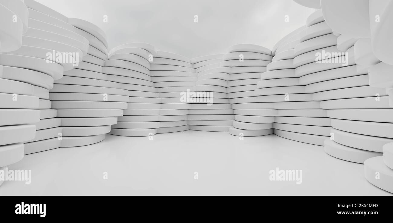 white round wall exterior abstract futuristic 3d render illustration ...