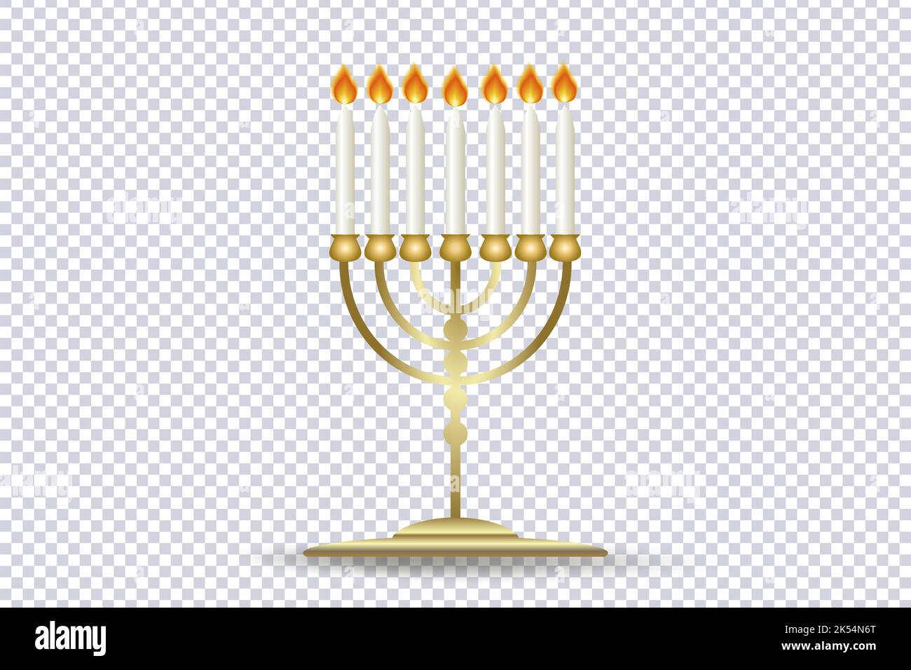 Golden Menorah icon. Traditional seven-branched Jewish candlestick. Hanukkah menorah with burning candles. Hanukkah candlestick with candles isolated Stock Vector