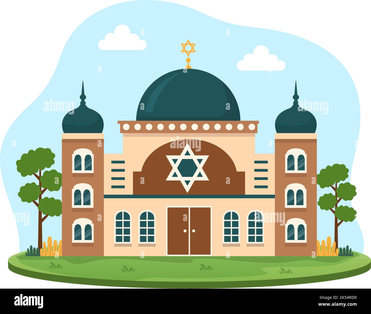Synagogue Building or Jewish Temple with Religious, Hebrew or Judaism and Jew Worship Place in Template Hand Drawn Cartoon Flat Illustration Stock Vector
