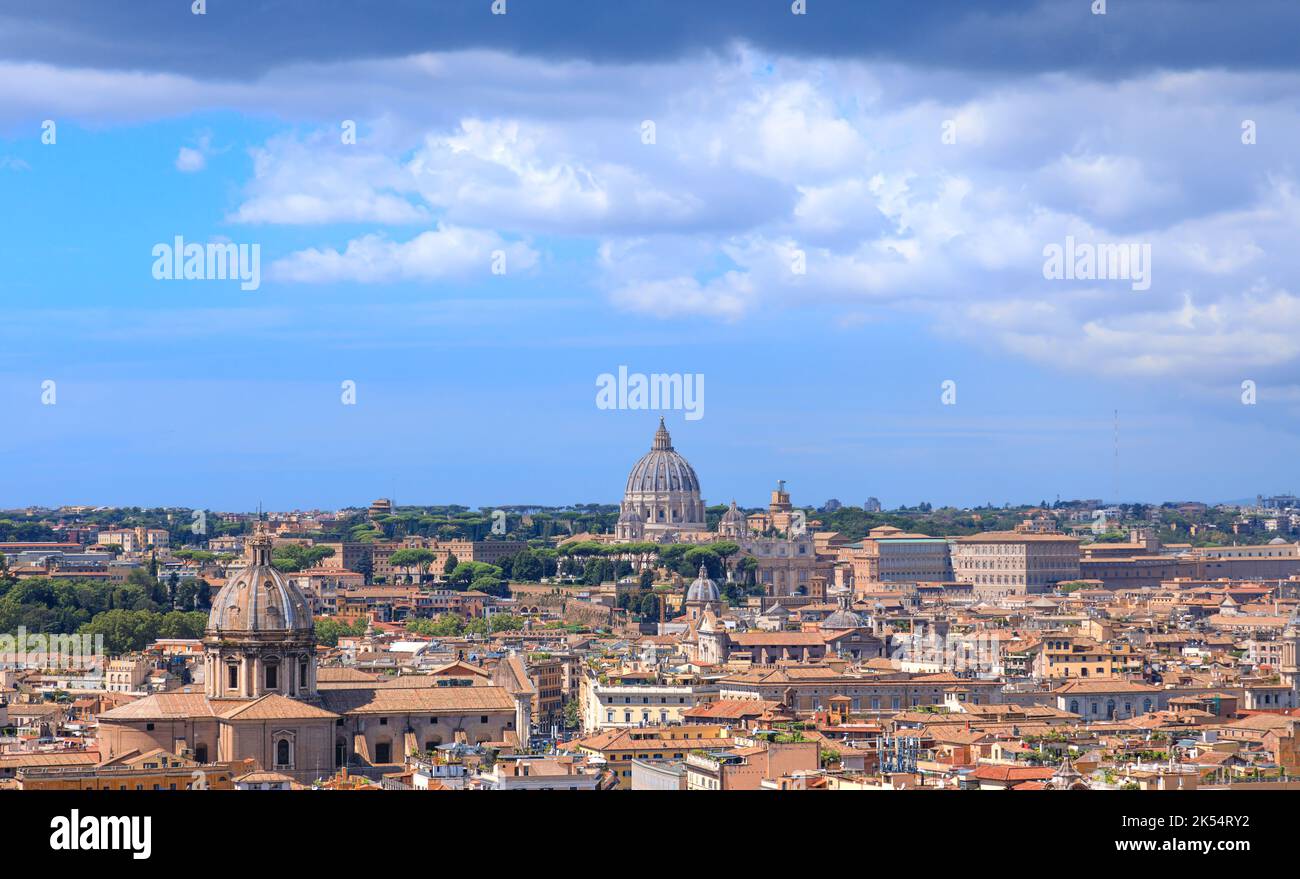 Rome skyline: on background Saint Peter's Basilica in Italy. Stock Photo