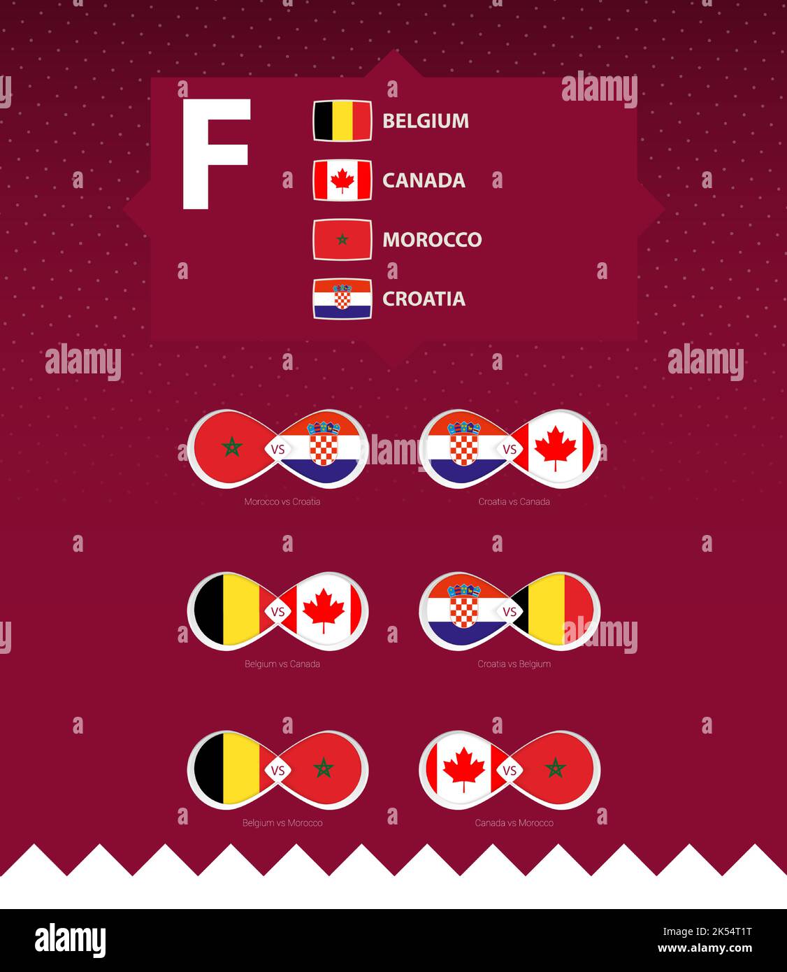 Group F of football tournament, flags and match icon set. Vector