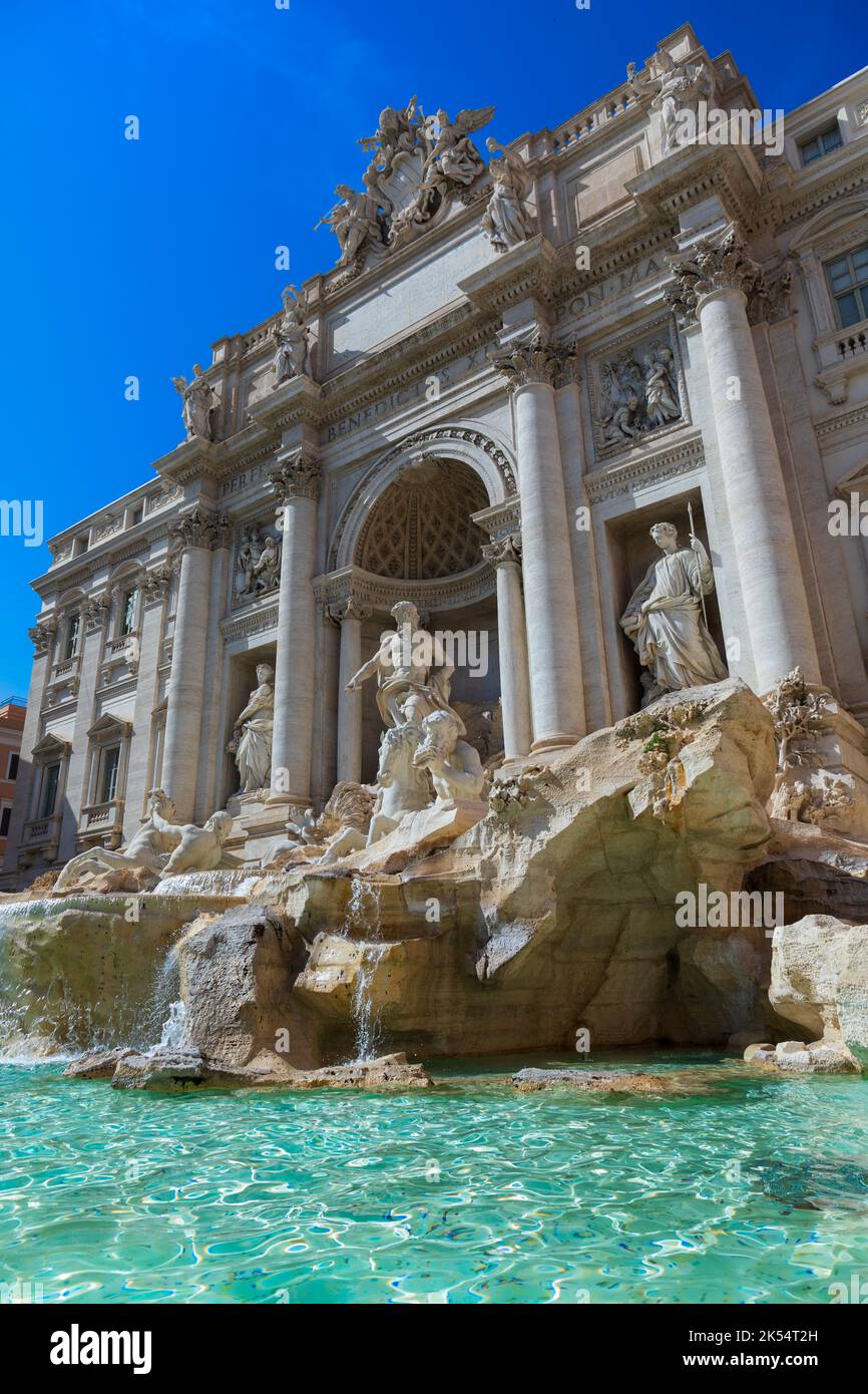 The ‘Fontana di Trevi’(Trevi Fountain) is perhaps the most famous fountain in the world in Rome, Italy. Stock Photo