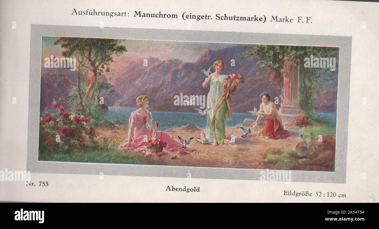 Reiner Farbenlichtdruck, Marke F. F. Abendgold Nr. 753 Bildgröße 52 : 120 cm / Evening Gold / Stock Photo
