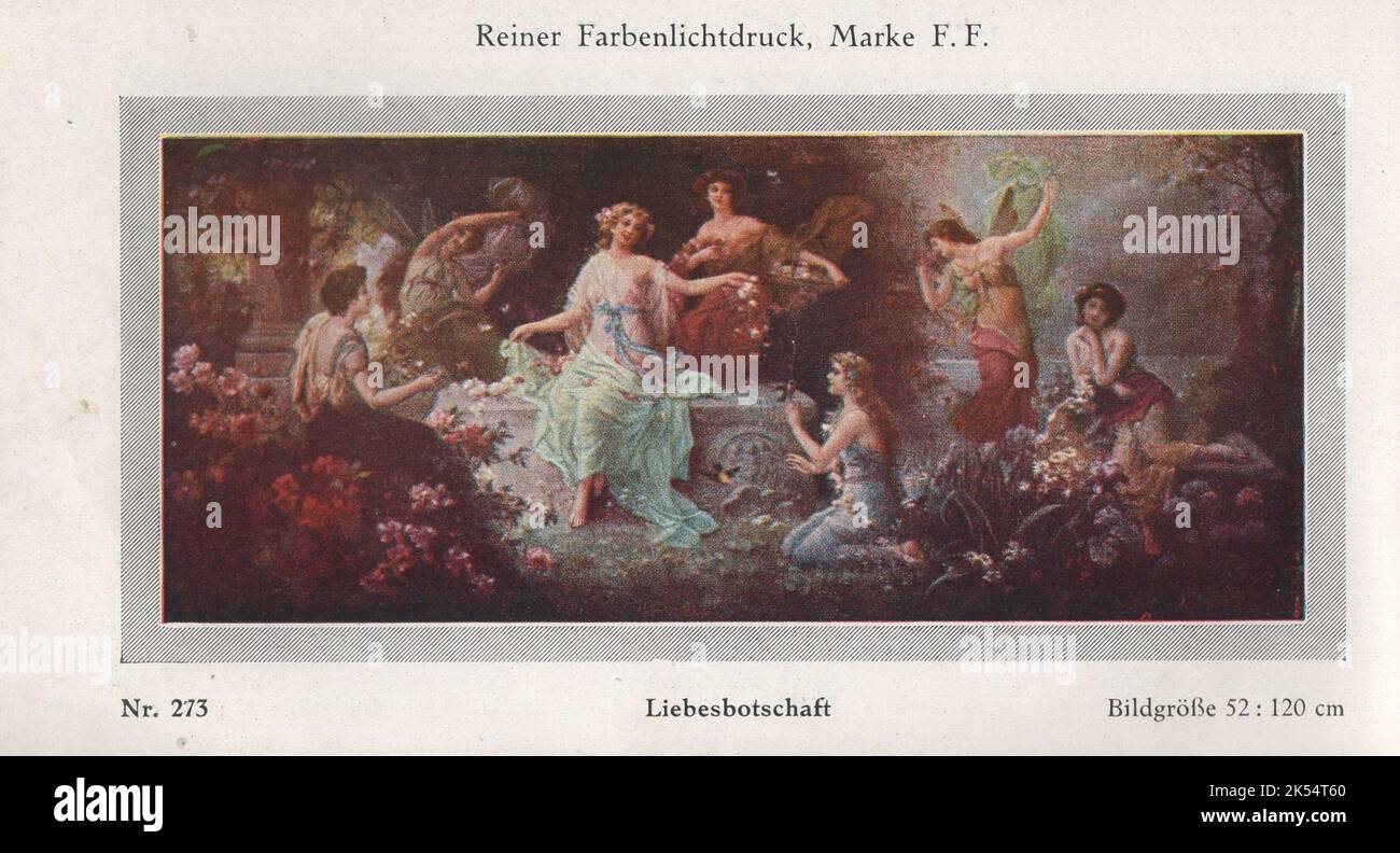 Reiner Farbenlichtdruck, Marke F. F. Liebesbotschaft Nr. 273  Bildgröße 52 : 120 cm / Love message , Message of love / Stock Photo