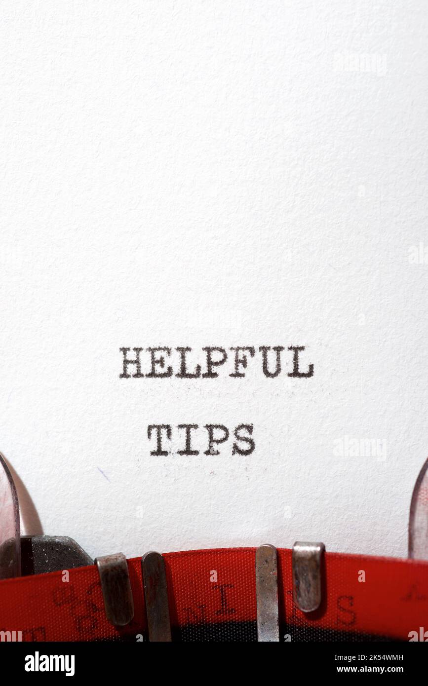 Helpful tips text written with a typewriter. Stock Photo